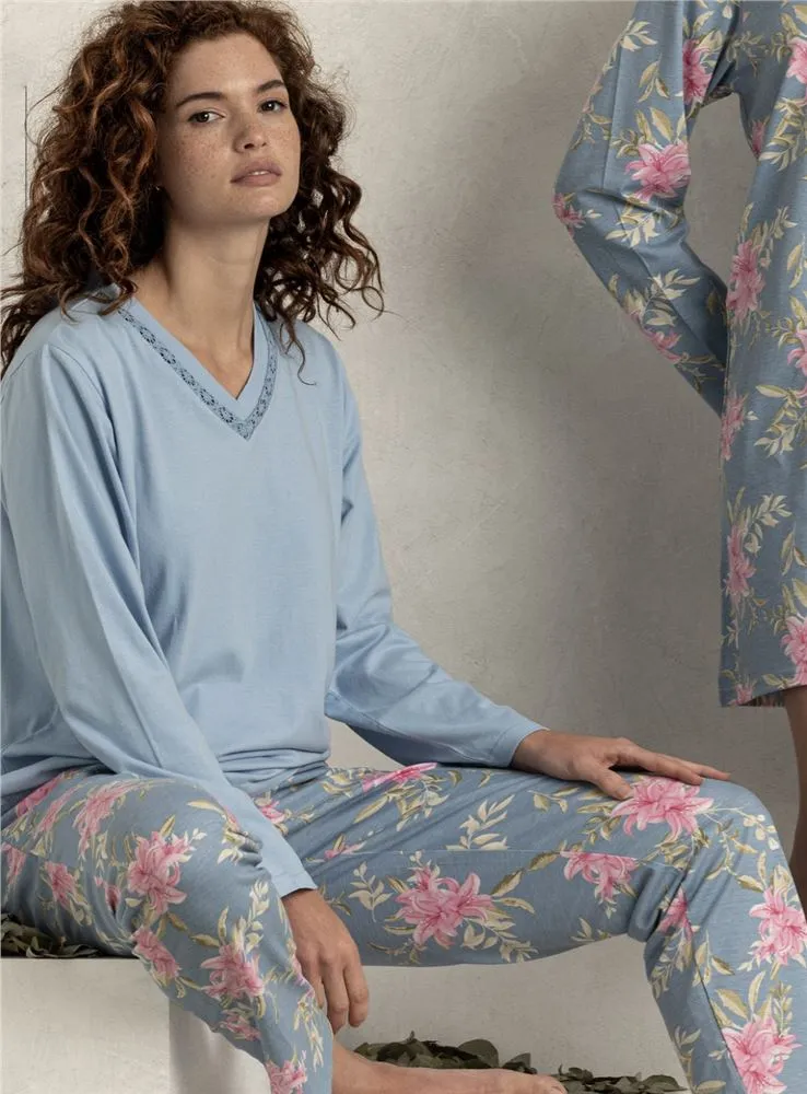 602290 PIJAMA PINK & BLUE FLOWERS