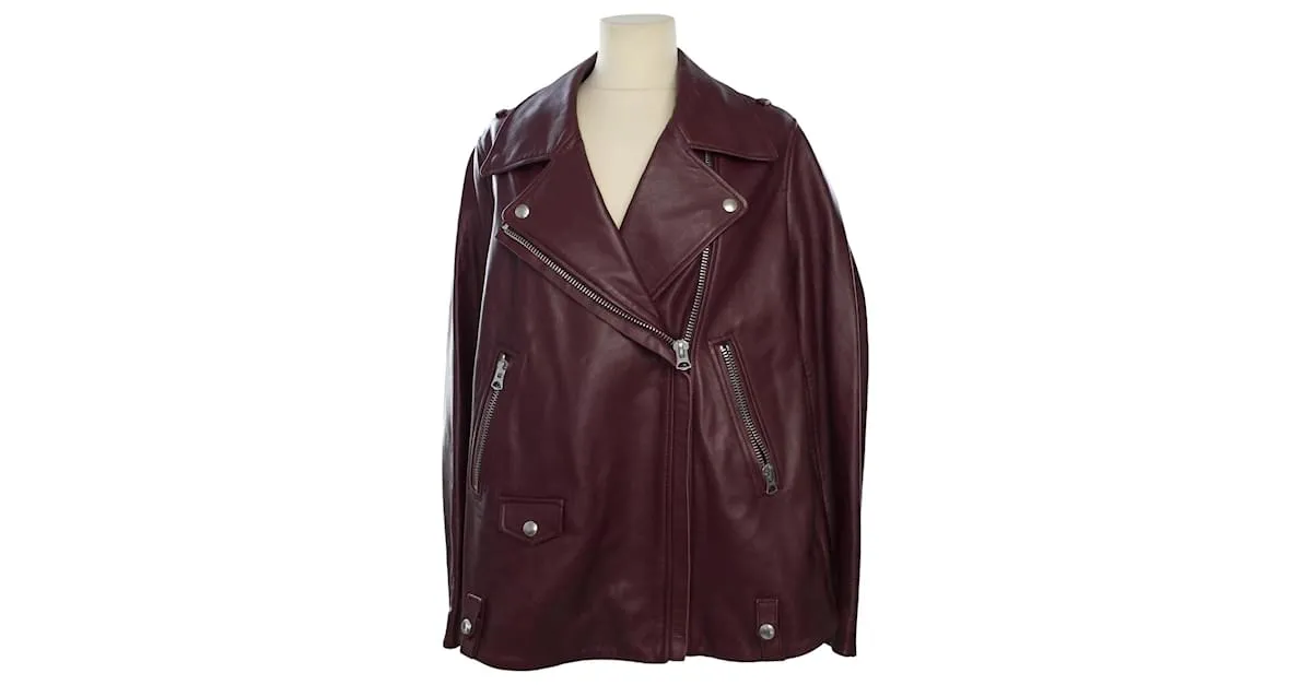 Acne Chaqueta motera con cremallera roja oscura 