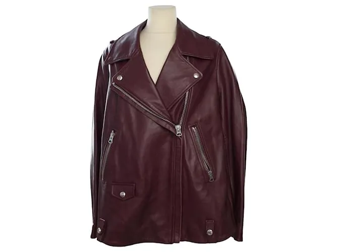 Acne Chaqueta motera con cremallera roja oscura 