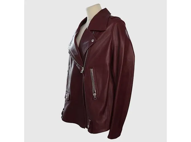 Acne Chaqueta motera con cremallera roja oscura 