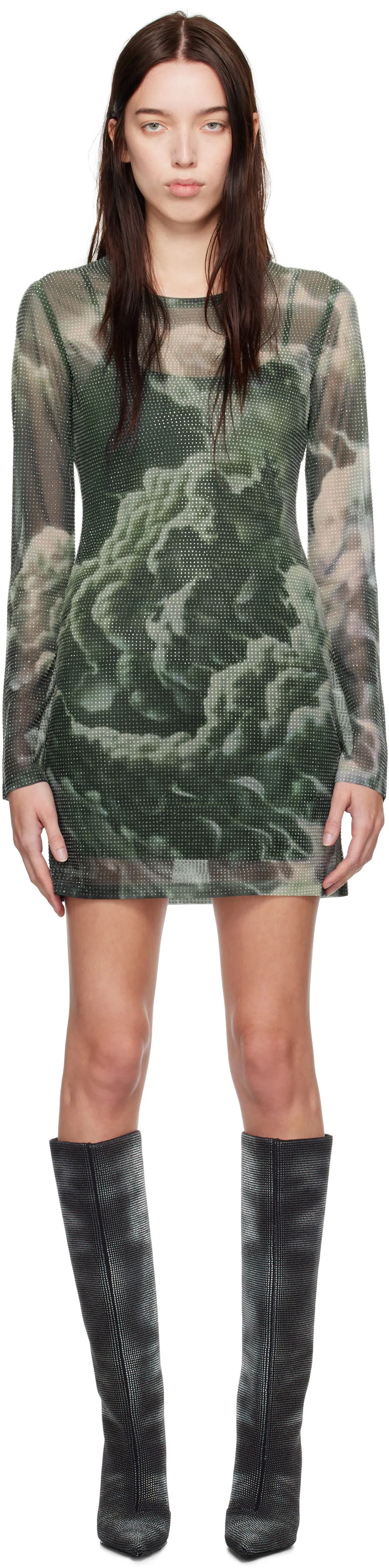 ALEXANDER WANG CRYSTAL HOTFIX CLOUDPRINT DRESS