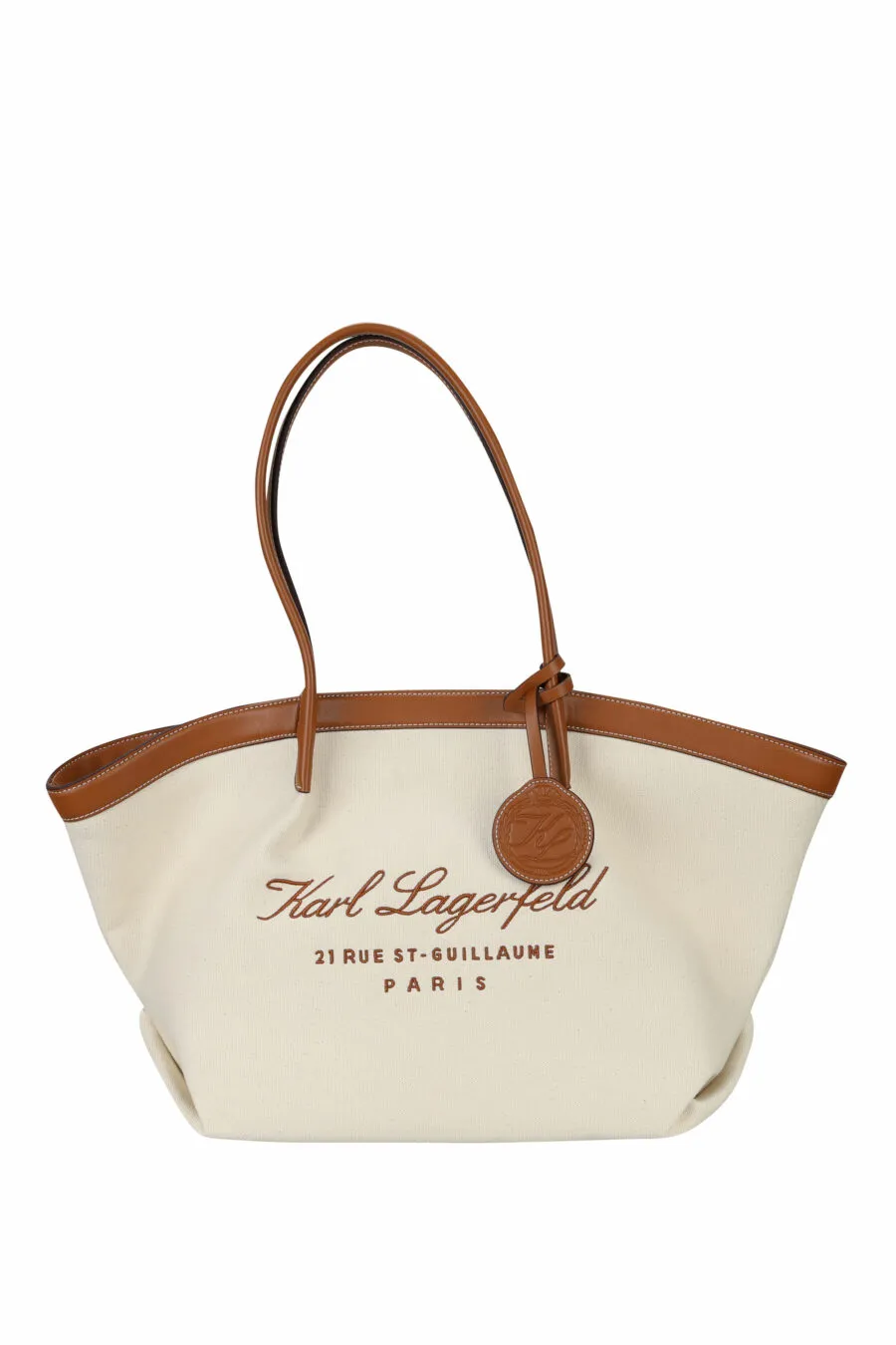 Bolso de hombro beige con maxilogo firma marrón