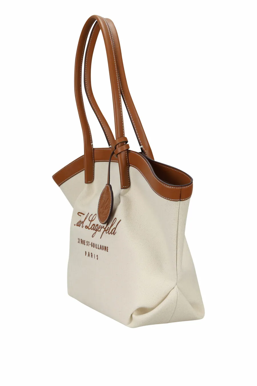Bolso de hombro beige con maxilogo firma marrón