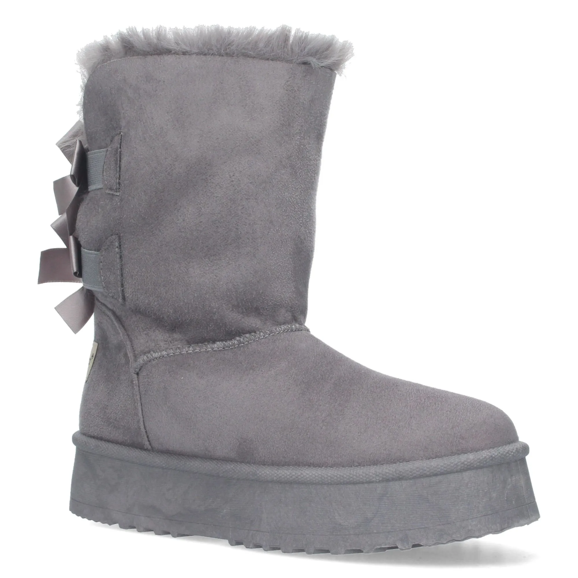Botas australianas altas de plataforma lazos para mujer color gris