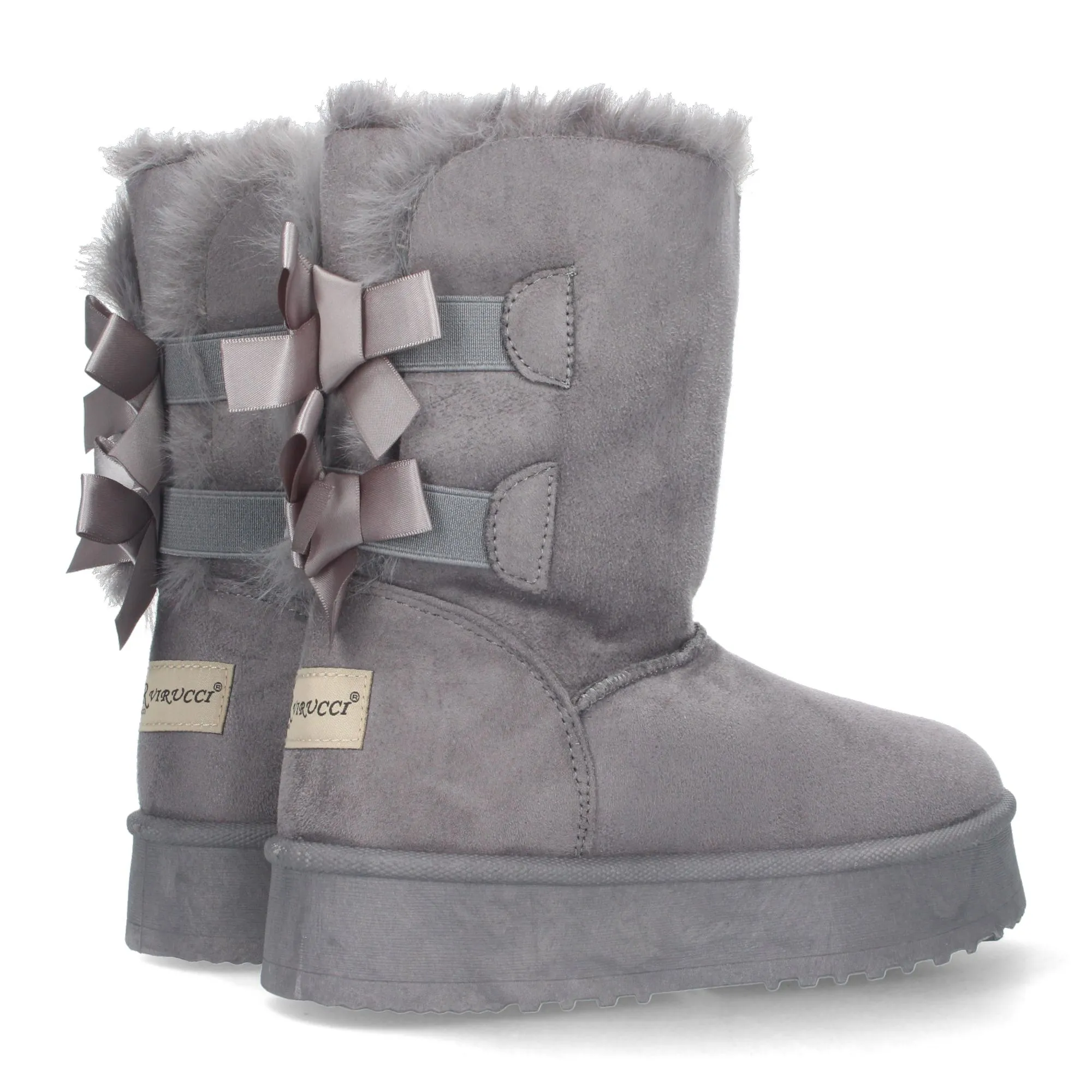 Botas australianas altas de plataforma lazos para mujer color gris