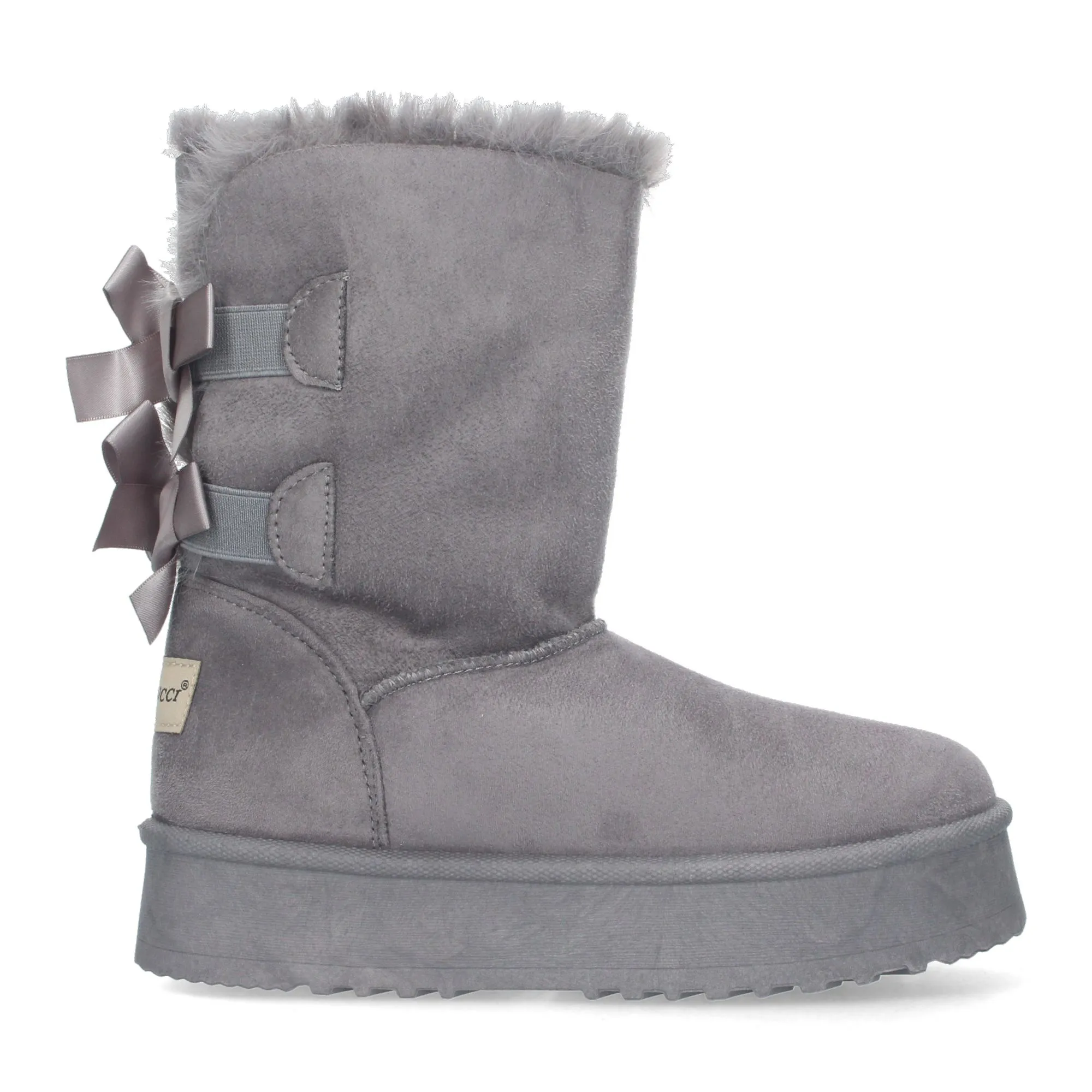 Botas australianas altas de plataforma lazos para mujer color gris