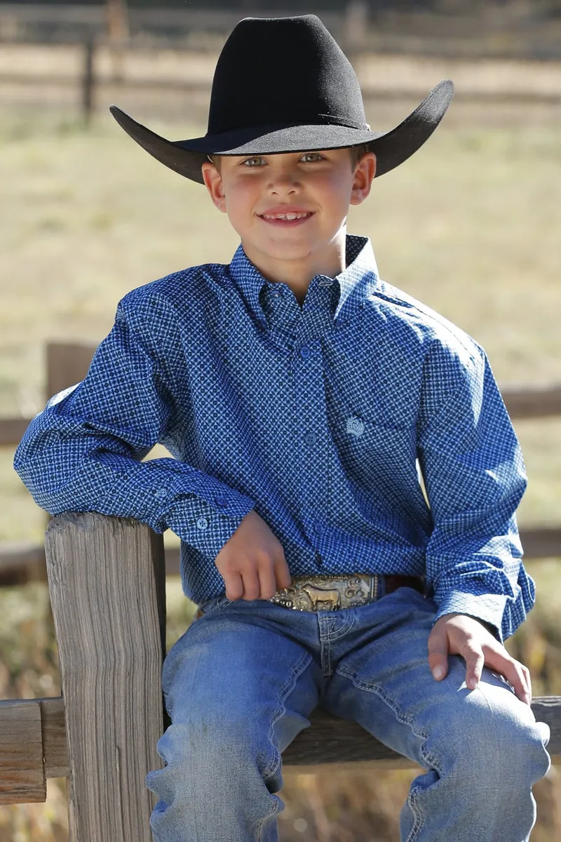 BOY'S CINCH GEOMETRIC PRINT BUTTONDOWN WESTERN SHIRT  ROYAL