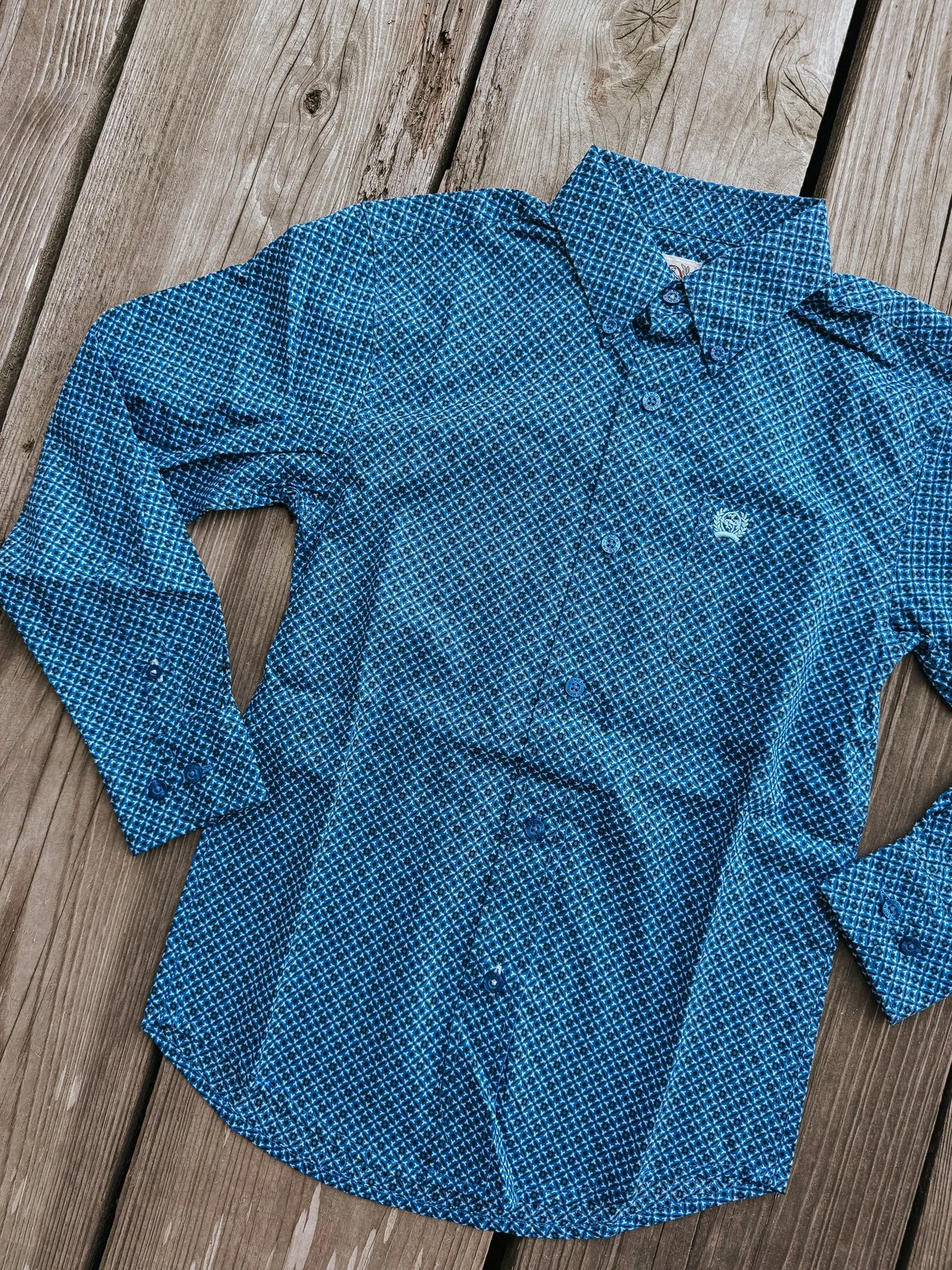 BOY'S CINCH GEOMETRIC PRINT BUTTONDOWN WESTERN SHIRT  ROYAL