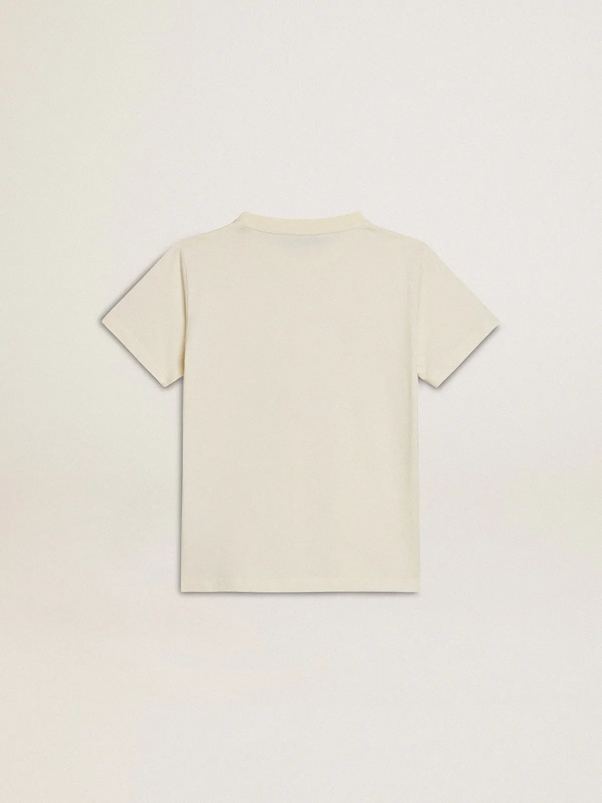 Camiseta de niño color blanco envejecido con mensaje multicolor