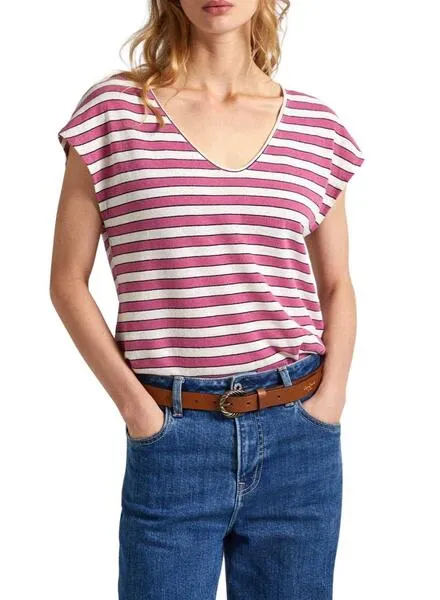 Camiseta Pepe Jeans Khloe Rayas Rosa Para Mujer