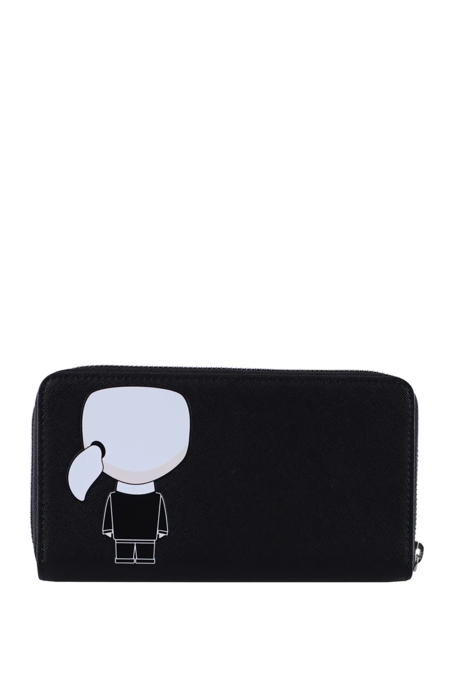 Cartera negra con cremallera y logo de la marca