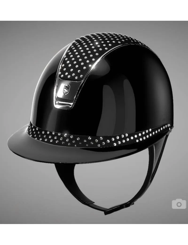CASCO EQUITACIóN SAMSHIELD  MISS SHIELD 2.0 PERSONALIZADO SPARKLING GLOSSY BLACK RIBETE+BLASON PLATEADO