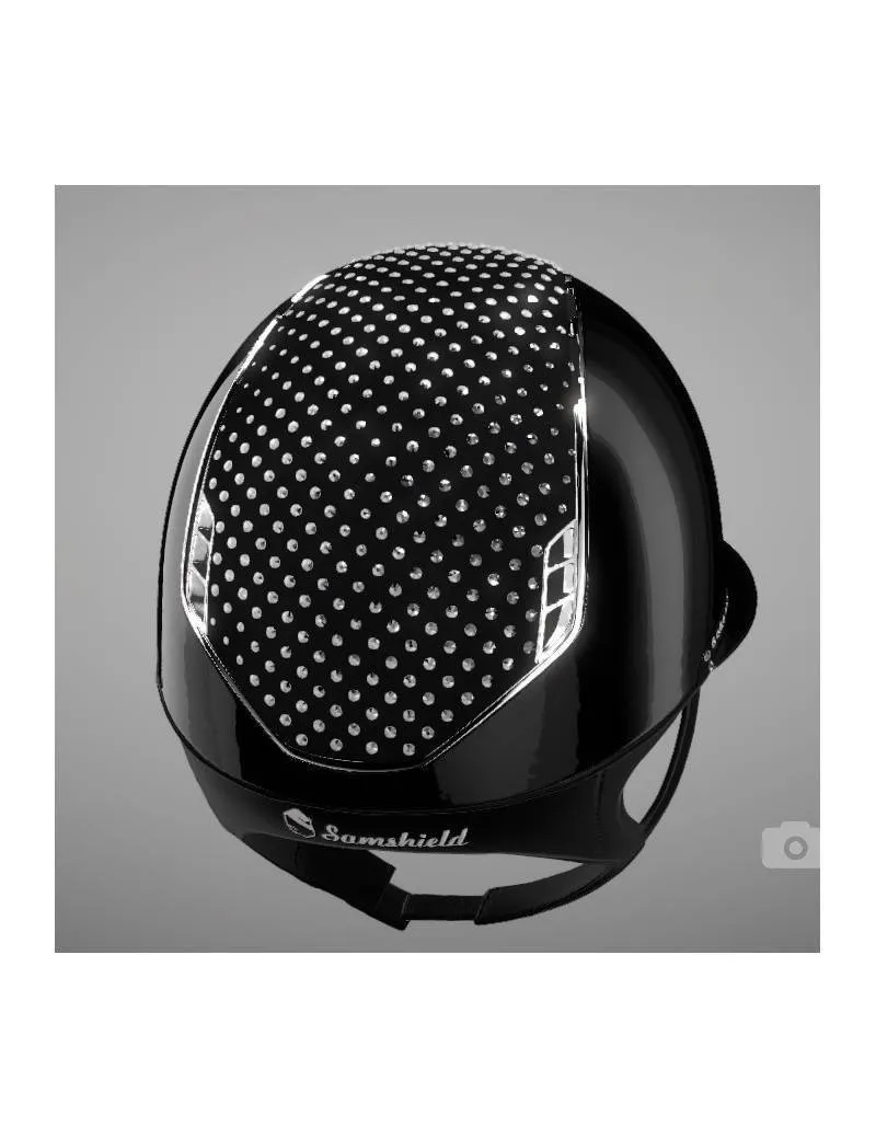 CASCO EQUITACIóN SAMSHIELD  MISS SHIELD 2.0 PERSONALIZADO SPARKLING GLOSSY BLACK RIBETE+BLASON PLATEADO