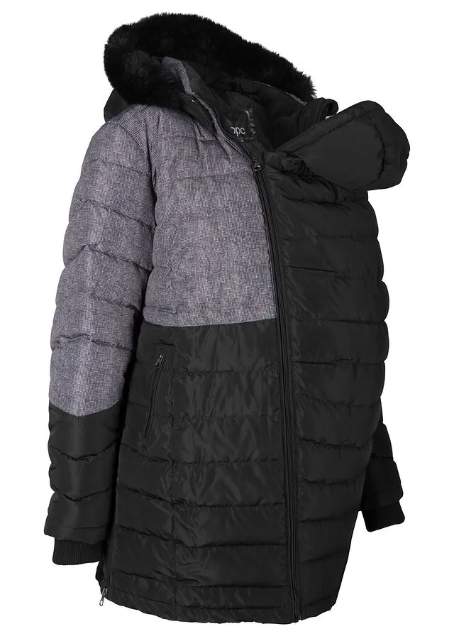 CAZADORA/ABRIGO CON ESPACIO PARA PORTEAR BEBéS, ESTAMPADO NEGROGRIS