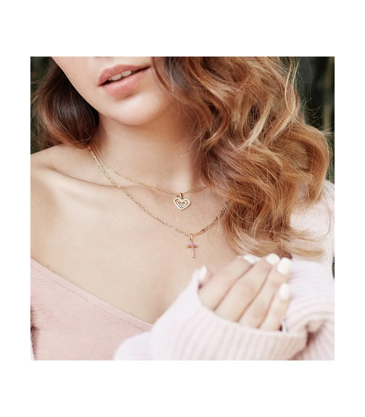 Cruz circonitas rosas 18 Ktes