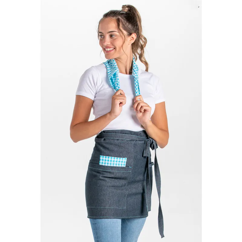 DELANTAL CORTO DENIM CON CUADRO AZUL  DYNEKE