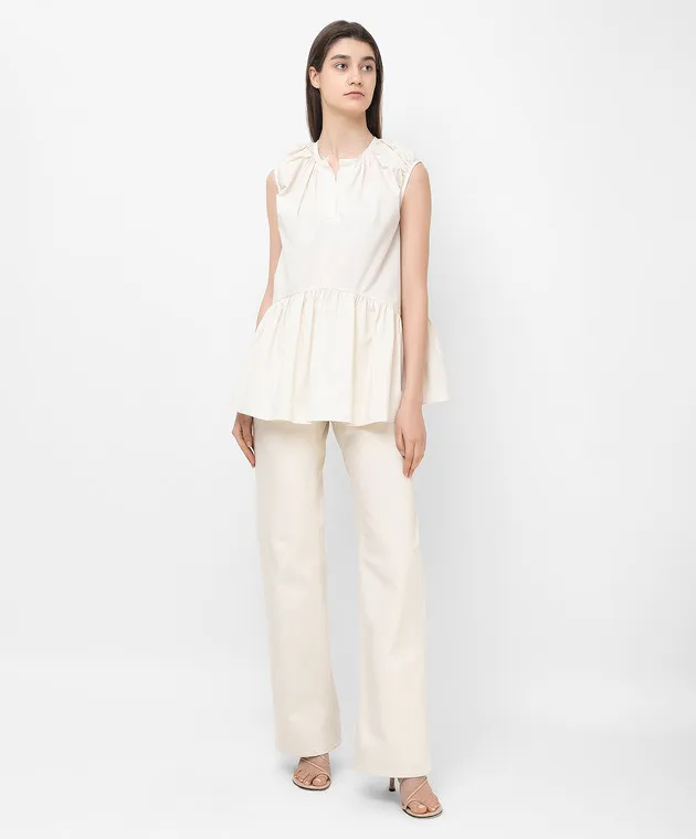 Deveaux Melanie Light Beige Ruffled Top