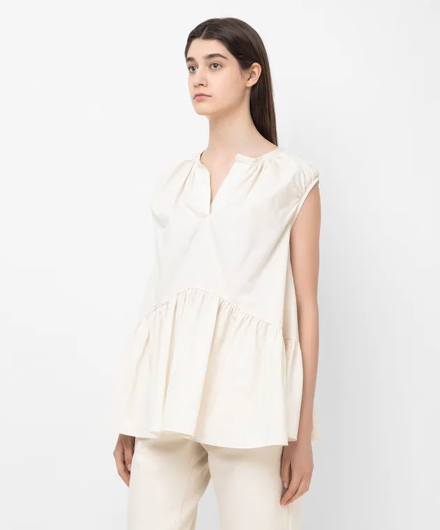 Deveaux Melanie Light Beige Ruffled Top