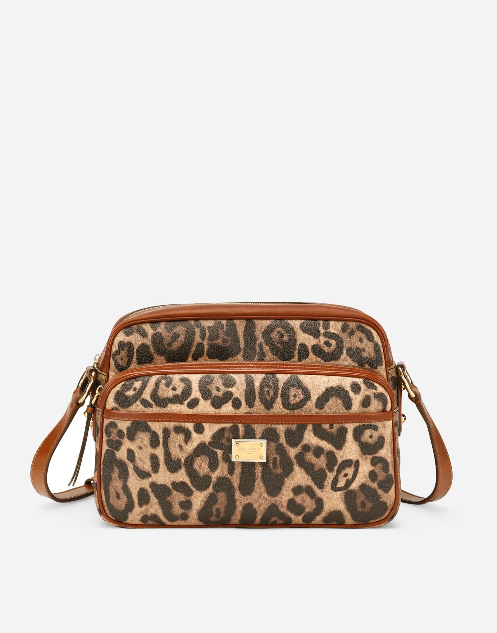 Dolce & Gabbana Leopard Print Crespo Handbag With Branded Plate