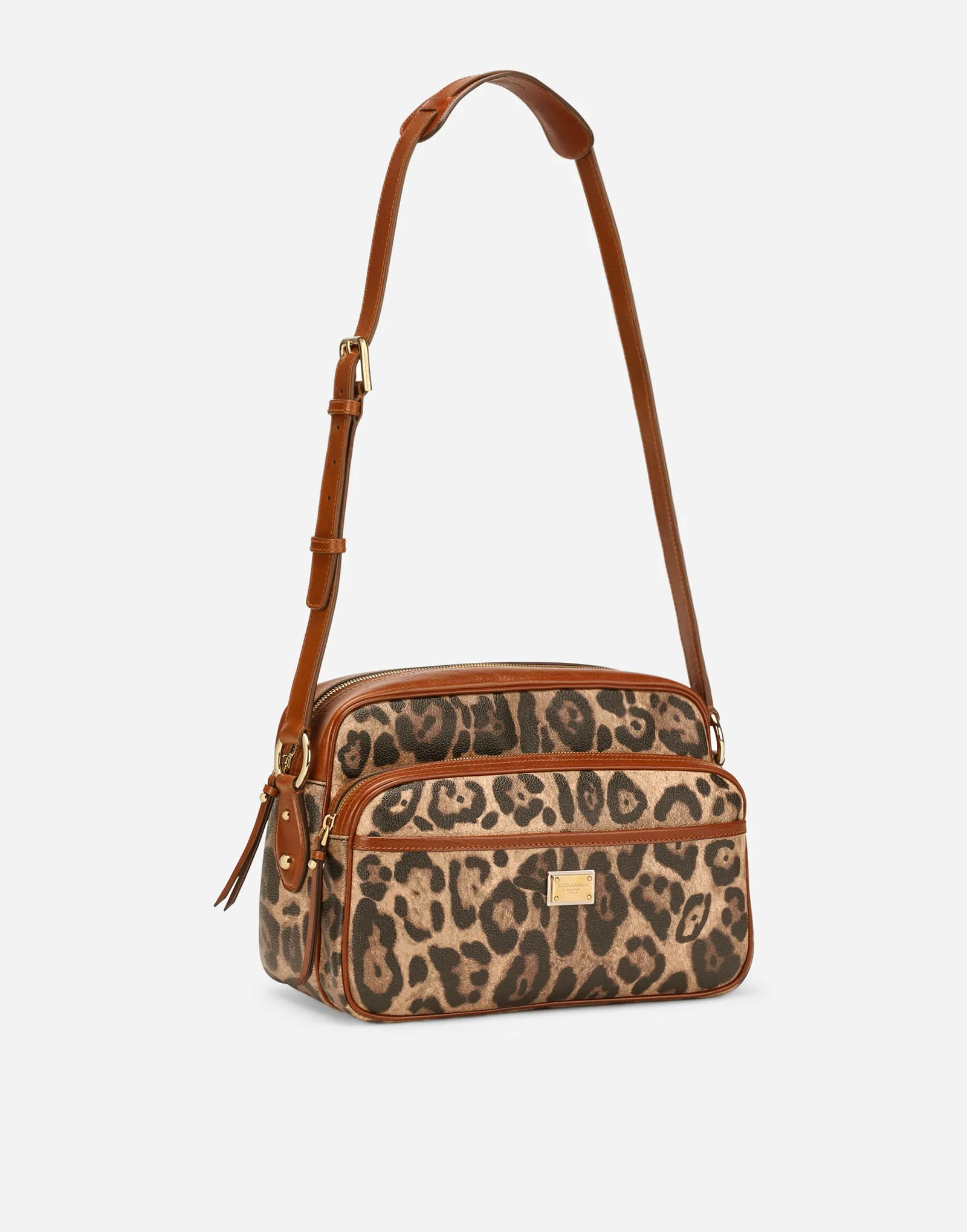 Dolce & Gabbana Leopard Print Crespo Handbag With Branded Plate
