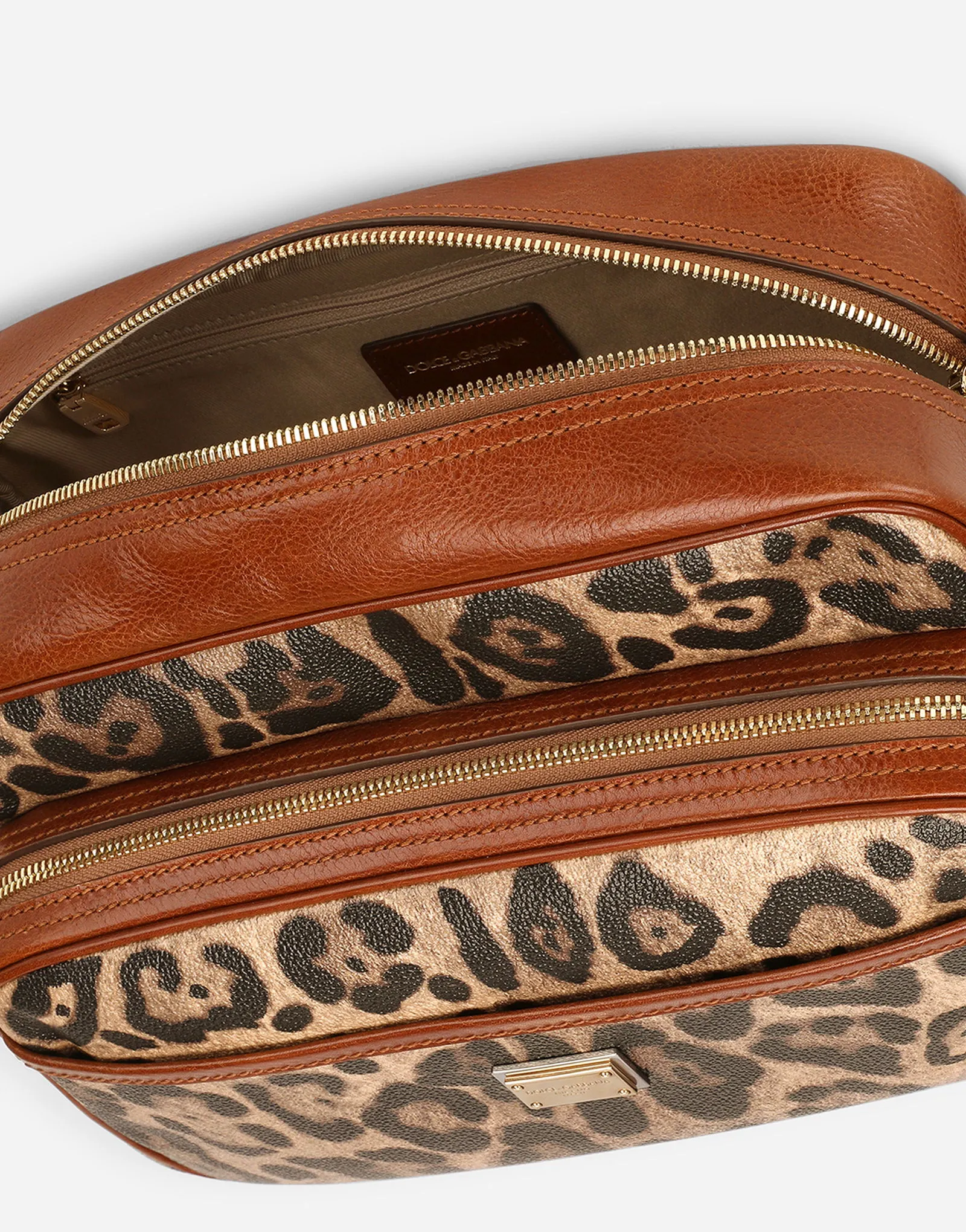 Dolce & Gabbana Leopard Print Crespo Handbag With Branded Plate