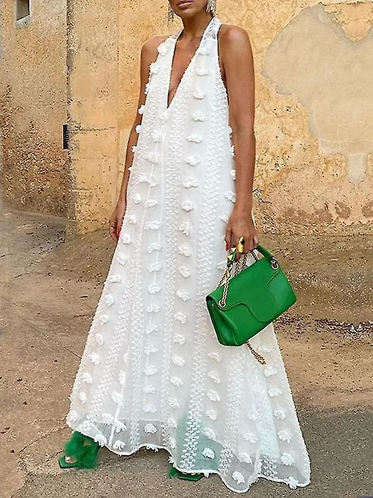 Femenino Sexy Profundo Cuello V Mástil Halter Gasa Banquete De Boda Vestido Sin Mangas Suelto De Fiesta Maxi Vestidos