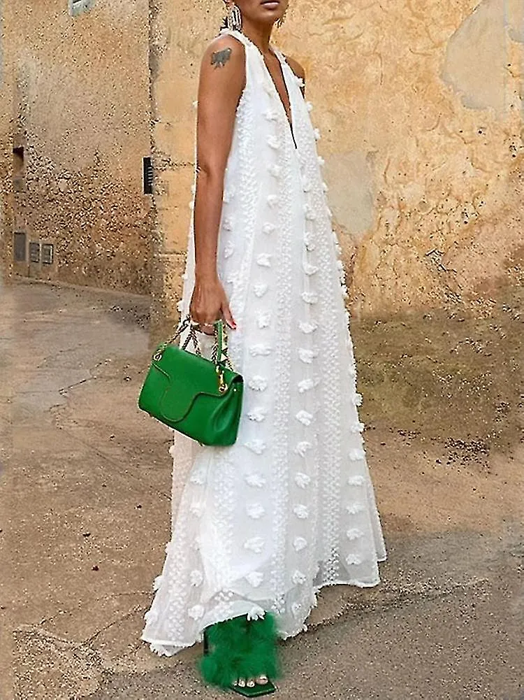 Femenino Sexy Profundo Cuello V Mástil Halter Gasa Banquete De Boda Vestido Sin Mangas Suelto De Fiesta Maxi Vestidos