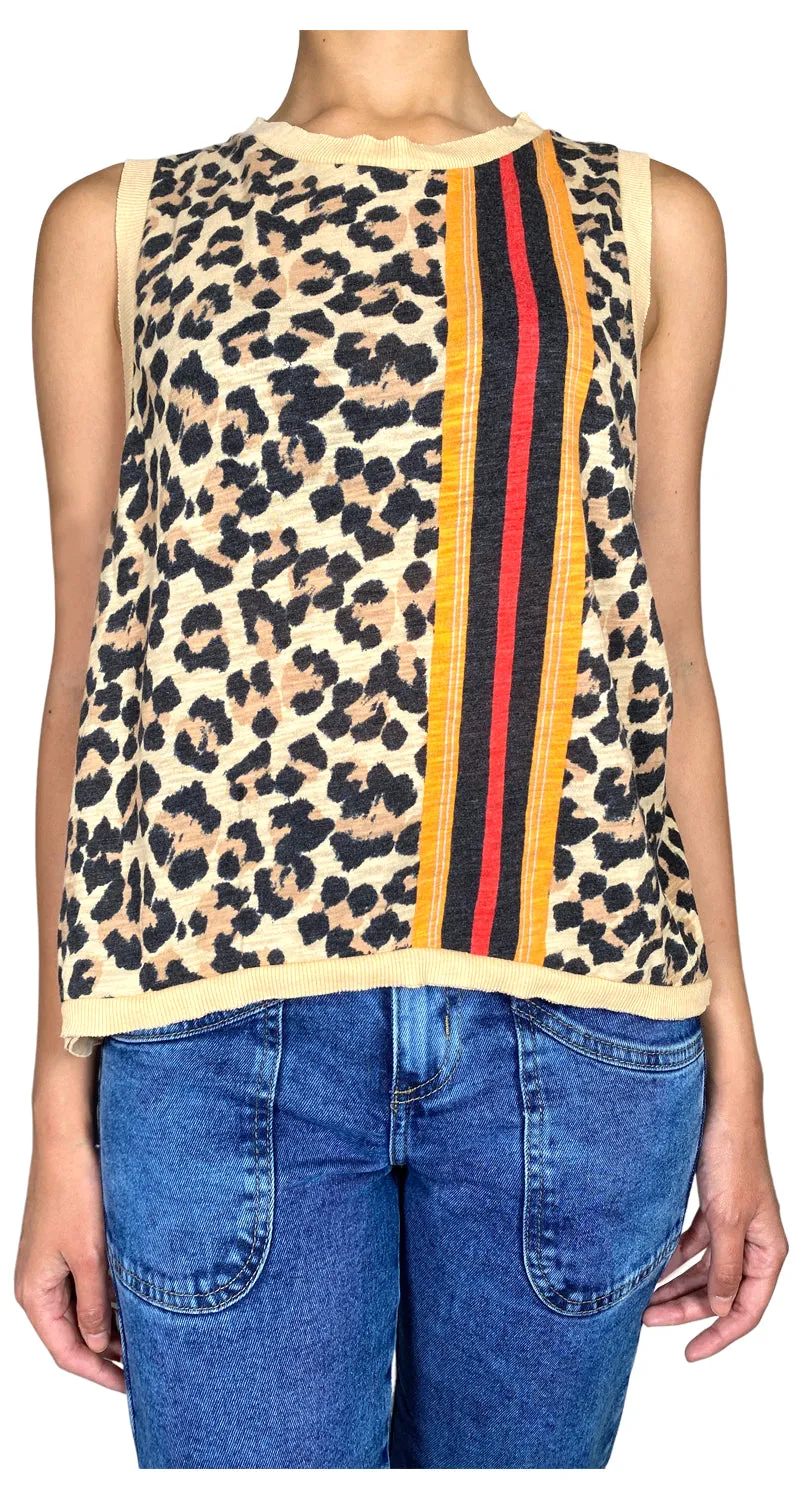 FREE PEOPLE Polera Animal Print Sin Mangas