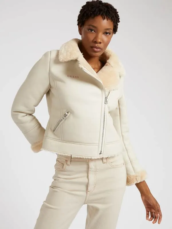 GUESS Graffiti Print Faux Shearling