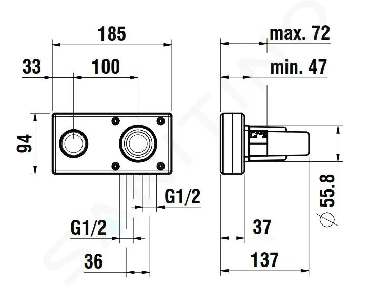 LAUFEN CONCEALED BODIES  CUERPO DE MONTAJE EMPOTRADO, SIMIBOX 2POINT, PALANCA DERECHA HF574046000000