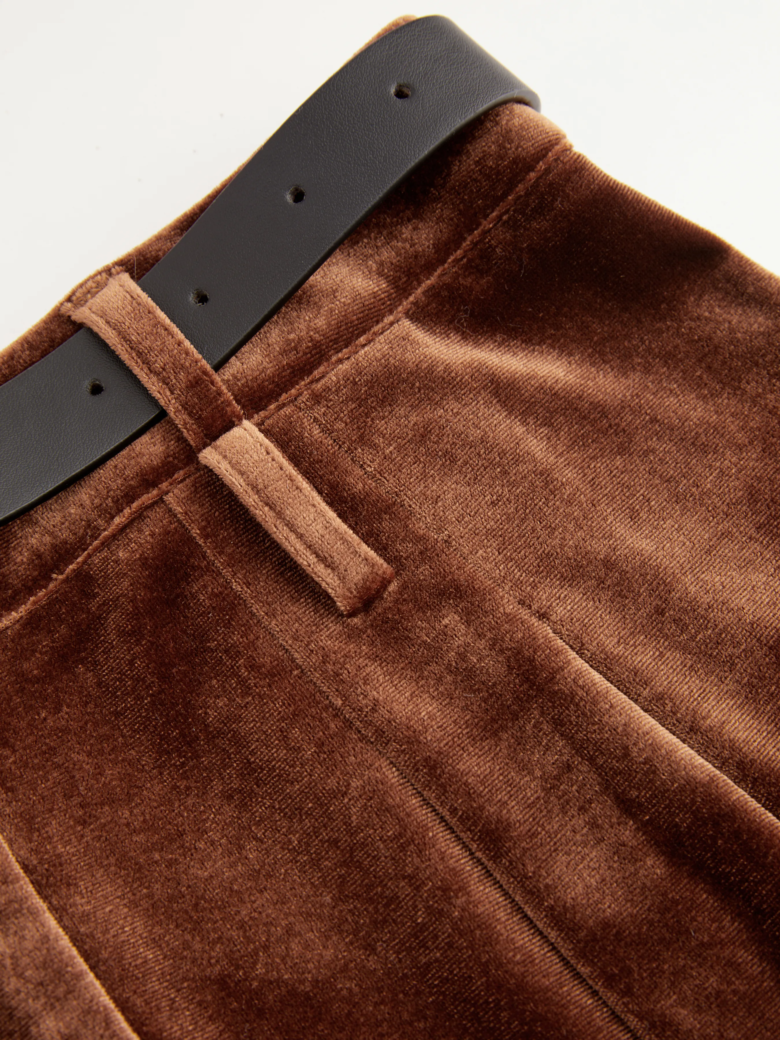  Pantalones Rectos de Terciopelo con Cinturón de Cintura Media