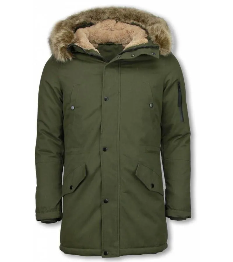 PARKAS HOMBRE  ABRIGO DE INVIERNO PARA HOMBRES  CAPUCHA PELO FALSA  VERDE