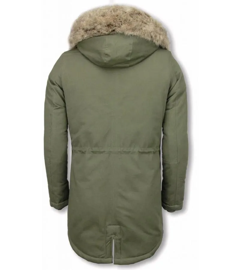 PARKAS HOMBRE  ABRIGO DE INVIERNO PARA HOMBRES  CAPUCHA PELO FALSA  VERDE