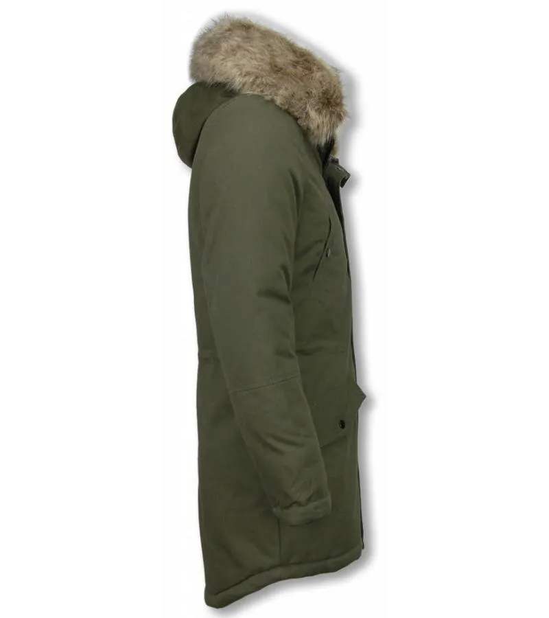 PARKAS HOMBRE  ABRIGO DE INVIERNO PARA HOMBRES  CAPUCHA PELO FALSA  VERDE