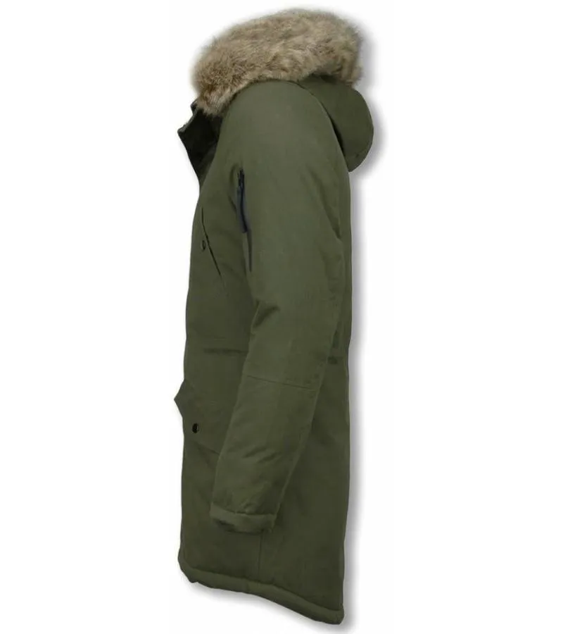 PARKAS HOMBRE  ABRIGO DE INVIERNO PARA HOMBRES  CAPUCHA PELO FALSA  VERDE