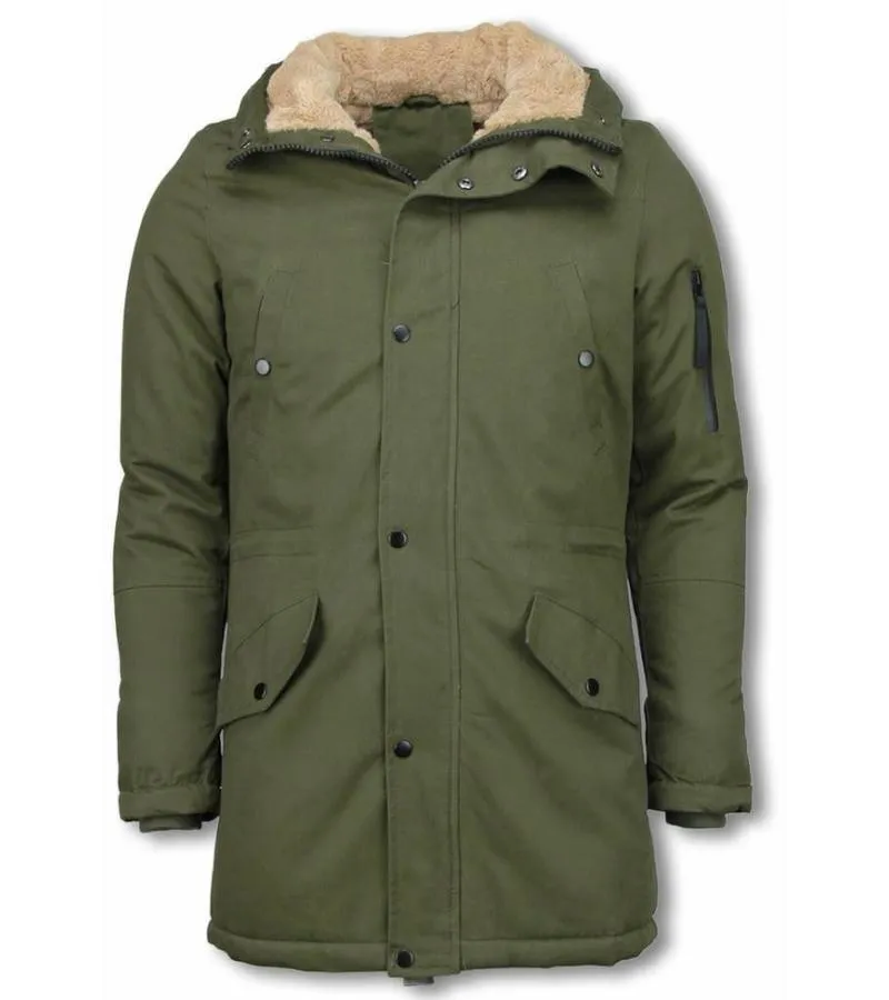 PARKAS HOMBRE  ABRIGO DE INVIERNO PARA HOMBRES  CAPUCHA PELO FALSA  VERDE