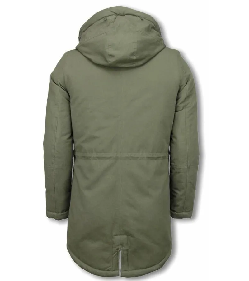PARKAS HOMBRE  ABRIGO DE INVIERNO PARA HOMBRES  CAPUCHA PELO FALSA  VERDE