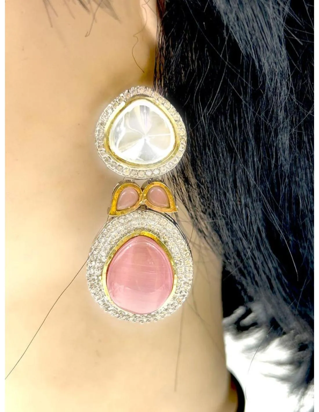 PENDIENTES BODA LARGOS ROSAS PASTEL Y CIRCONITA MUY FAVORECEDORES