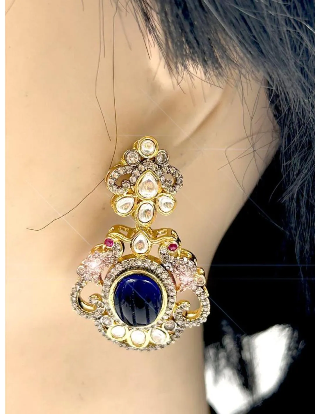 PENDIENTES JOYA LARGOS CON CIRCONITA Y PIEDRA AZUL ESPECIAL MADRINAS BODA