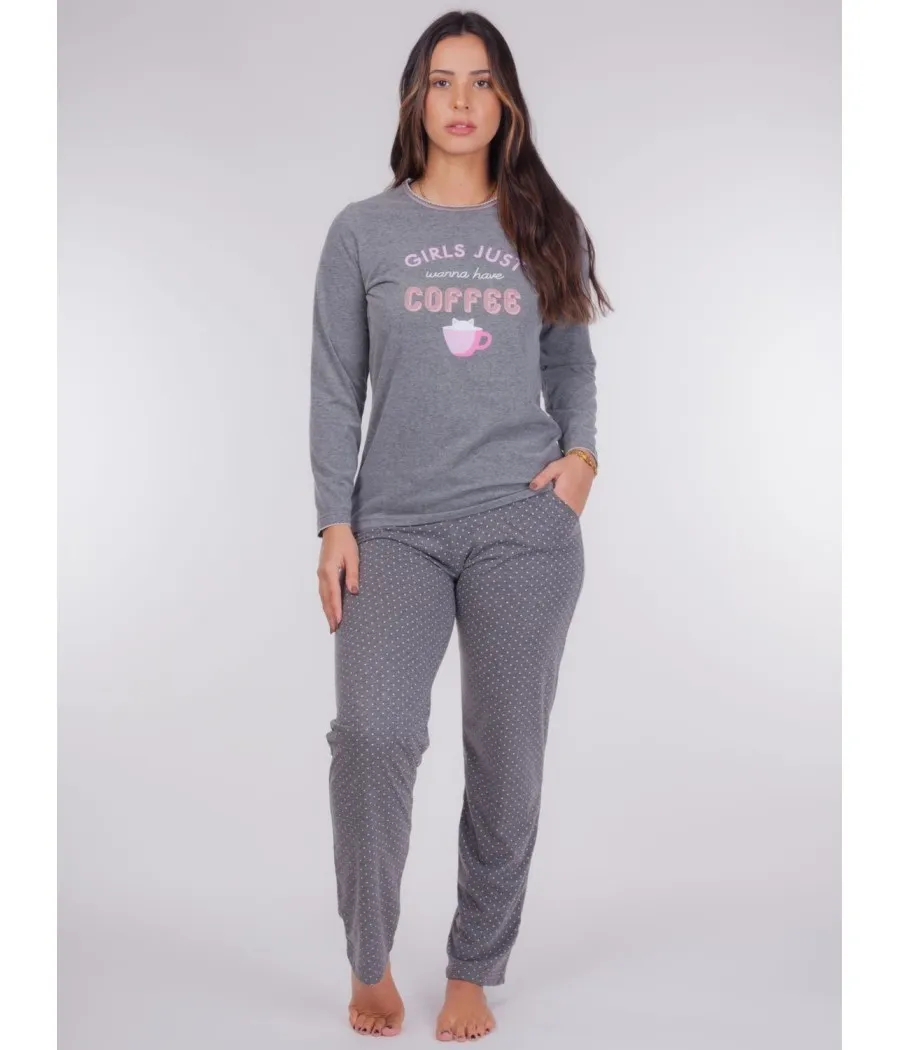 Pijama mujer invierno Rachas&Abreu gris punto
