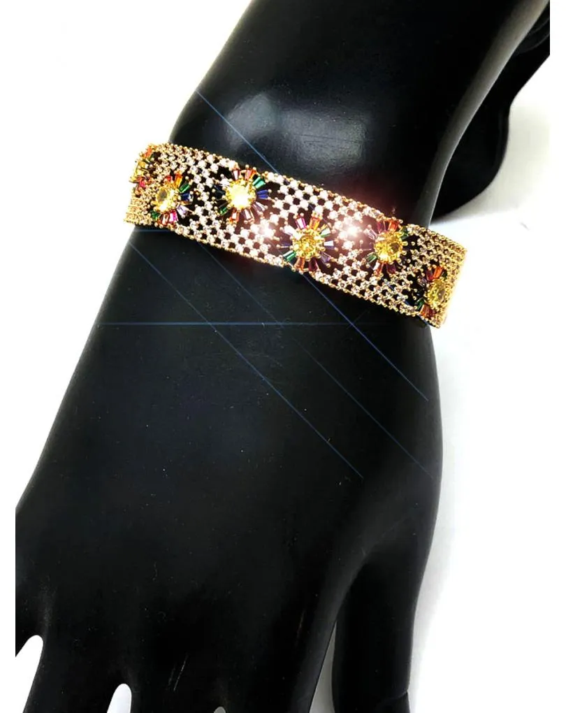 PULSERAS MUJER DORADAS DE FIESTA Y BODA CON PEDRERIA CRISTAL