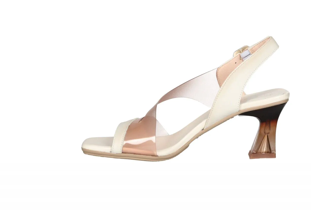 Sandalia Piel Beige Empeine Vinilo Rosado Tacón Degradado