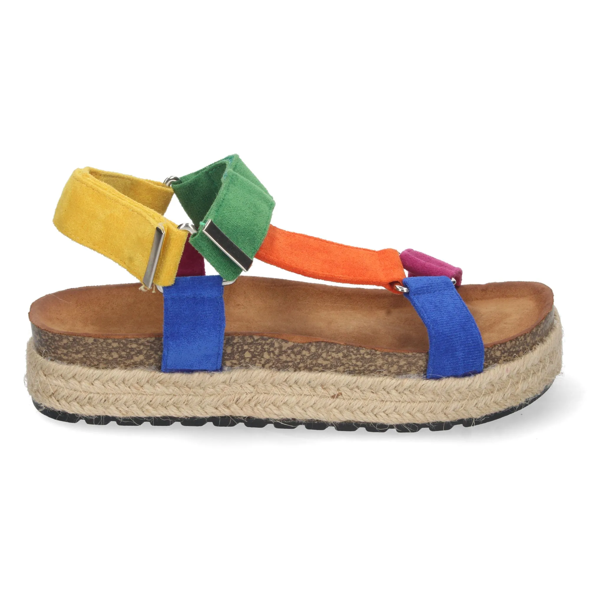 Sandalia plana forrada en yute y planta bio mujer color azul