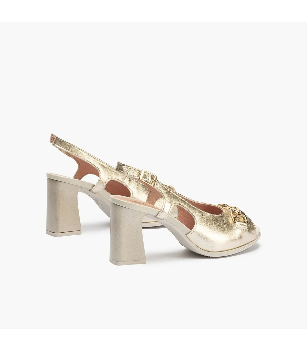 Sandalia tacón alto mujer laminado adorno hebilla DORADO