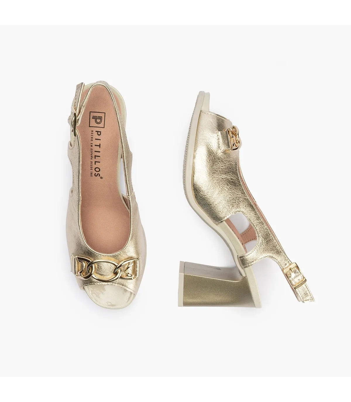 Sandalia tacón alto mujer laminado adorno hebilla DORADO