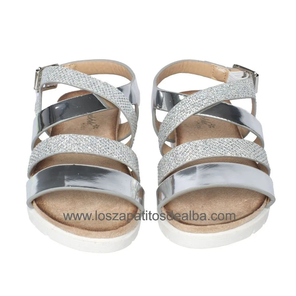 Sandalias Niña Plateadas Metalizada Modelo Tiras