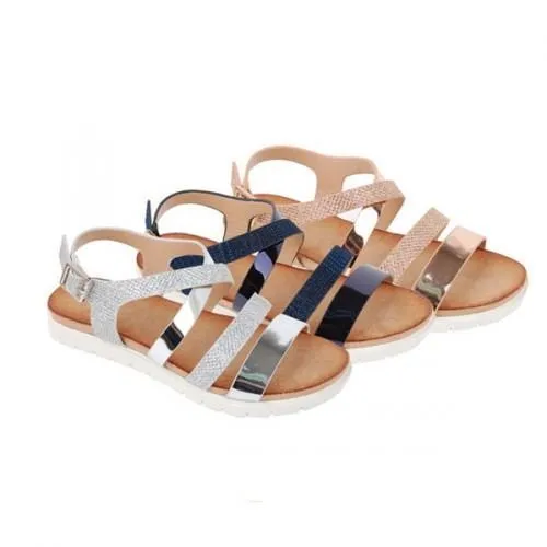 Sandalias Niña Plateadas Metalizada Modelo Tiras