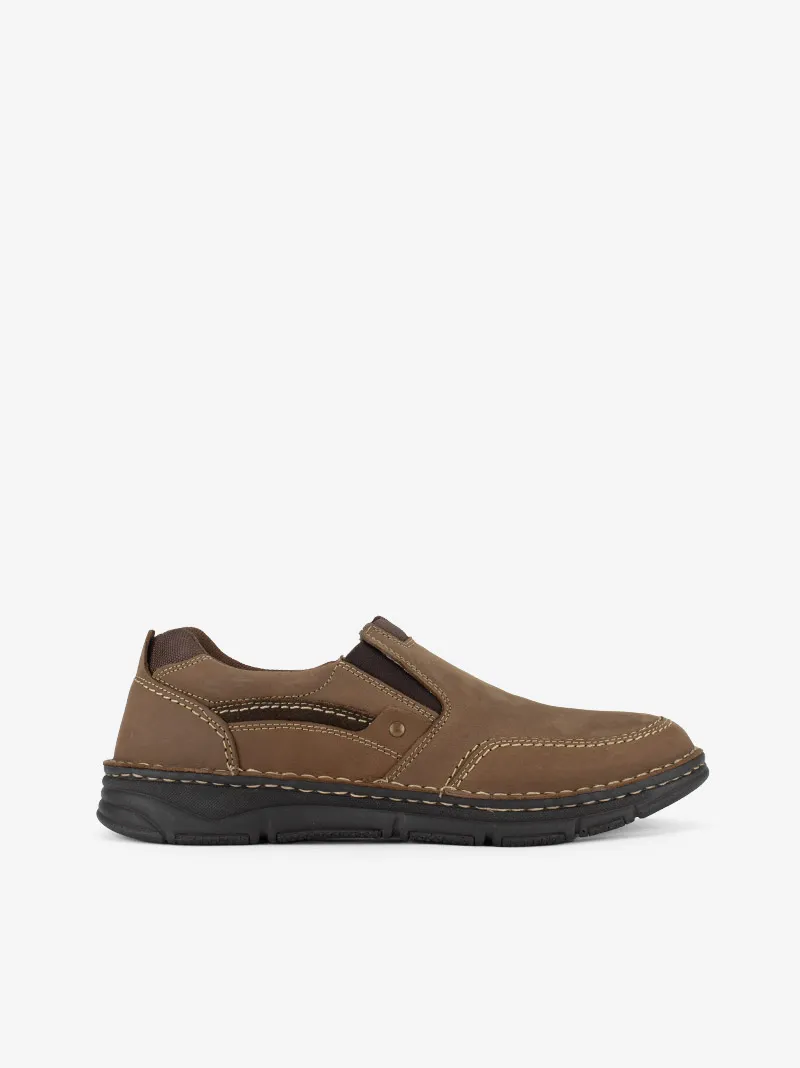 SAPATO SLIP ON SIDEFLEX EM PELE NOBUCK COMBINADA DE ELÁSTICOS COM SOLA CONFORTO