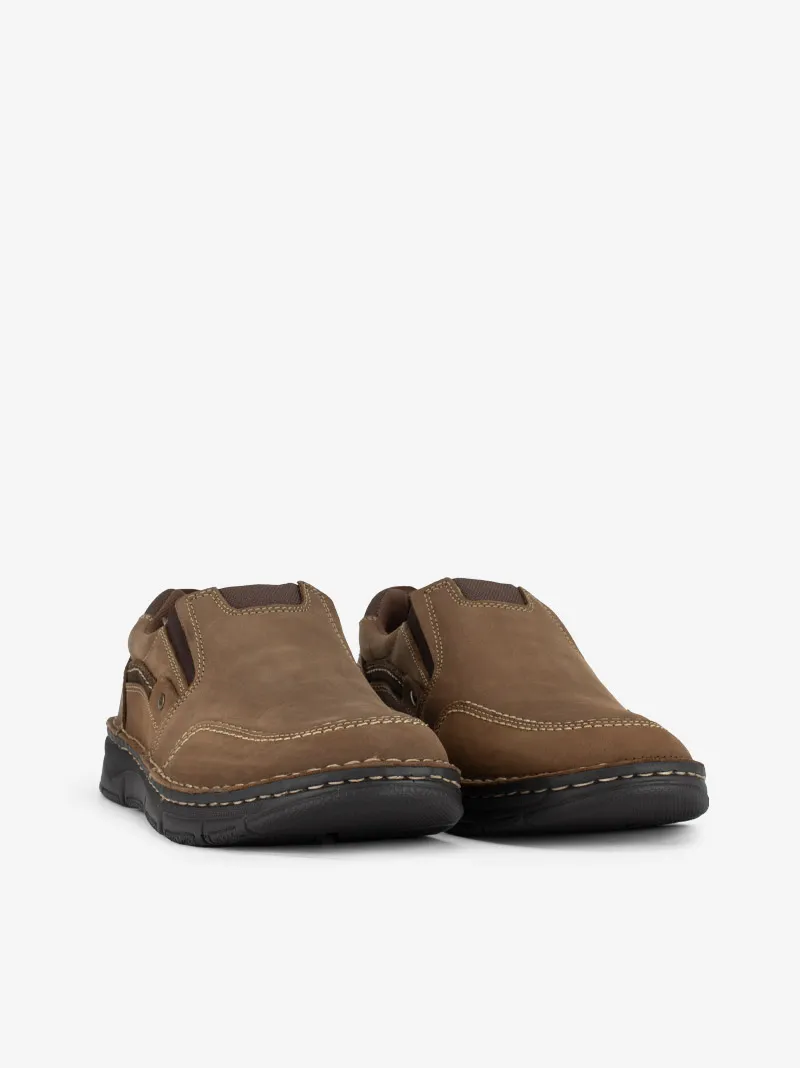 SAPATO SLIP ON SIDEFLEX EM PELE NOBUCK COMBINADA DE ELÁSTICOS COM SOLA CONFORTO