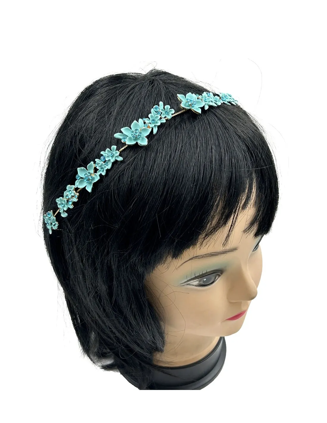 TOCADOS TURQUESAS DIADEMAS BODA CON FLORECITAS Y CRISTAL